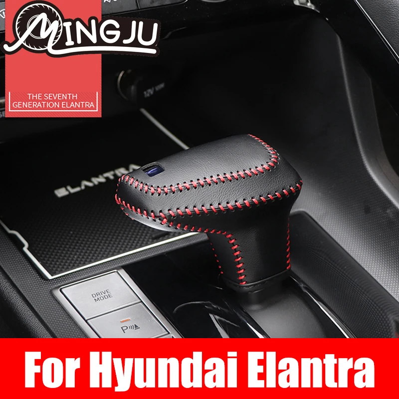 

Speed Leather Gear Collars Car Shift Knob Armrest Cover Case For Hyundai Elantra CN7 Accessories 2020 2021