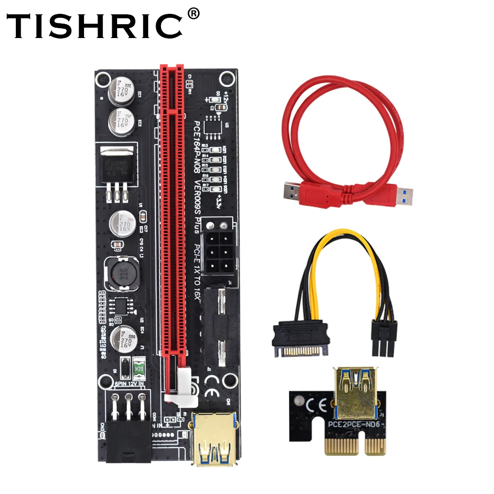 

5Pcs TISHRIC 6LED VER009S Plus Pcie PCI-E Riser Card Ver 009S USB 3.0 SATA 15Pin to 6pin Extender Adapter For BTC Mining Miner