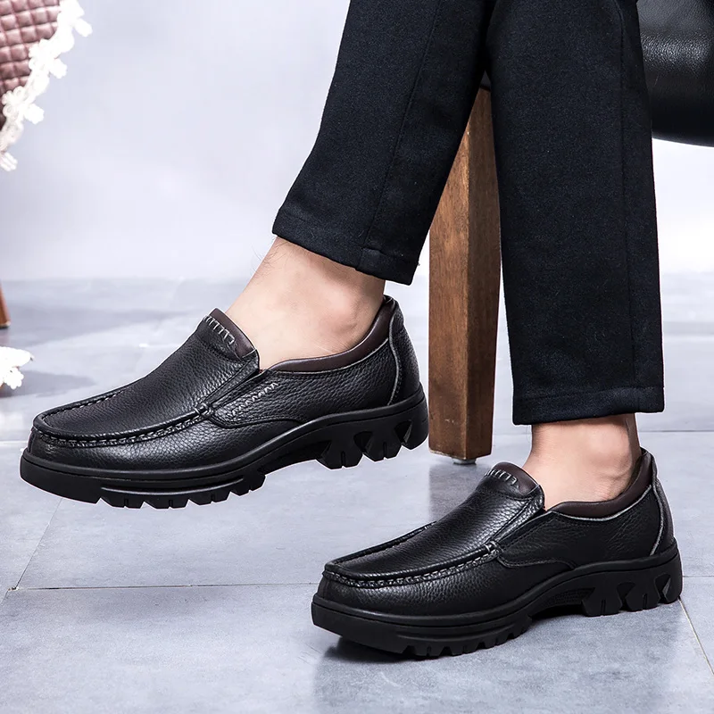 2021 New Men's Casual Shoes Slip-On Loafers Male Classics Brown Black Man Shoe Cow Genuine Leather For Men Big Size 37-50 | Обувь