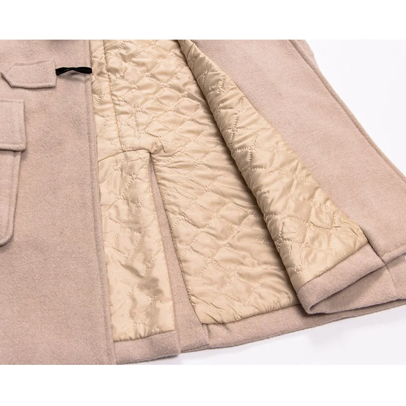 

Women Casual Fashion Wool Long Coat Loose Long Winter Jacket Solid Horn Buckle Cashmere Coat