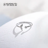 korean elegant fishtail round micro inlaid zircon opening adjustable ring women exquisite temperament banquet jewelry