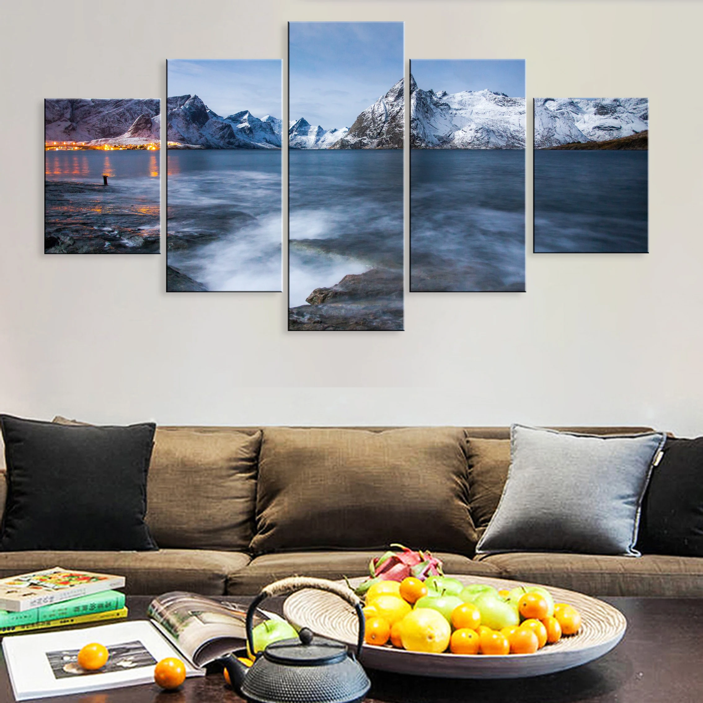 

Snow Mountain Landscape Lake Beautiful Scenery Hd Printed Decoration 5 Piece Poster Canvas For Living Room Home Decor Framework