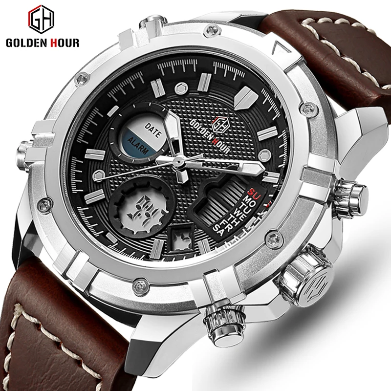 Мужские спортивные часы Reloj Hombre GOLDENHOUR цифровые автоматические водонепроницаемые