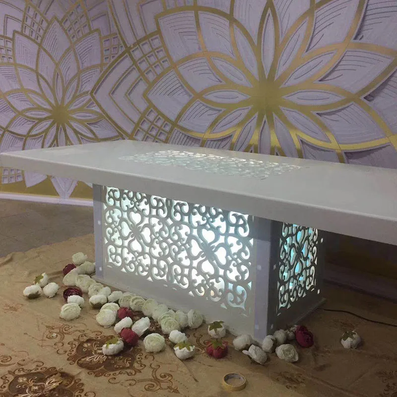 

2021 Hot Sale PVC Rectangle Latest Design Modern Wedding &Home Dining Table With LED Light