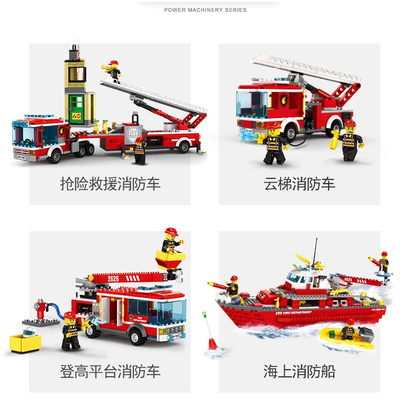 

431pcs gas station hook and ladder Fire Trucks Car Building Blocks City Police Bricks children boys Toys Christmas Gifts
