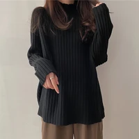 long sleeve mock neck loose winter new fashion knitted pullover female solid basic casual knitwear womens ribber sweater femme