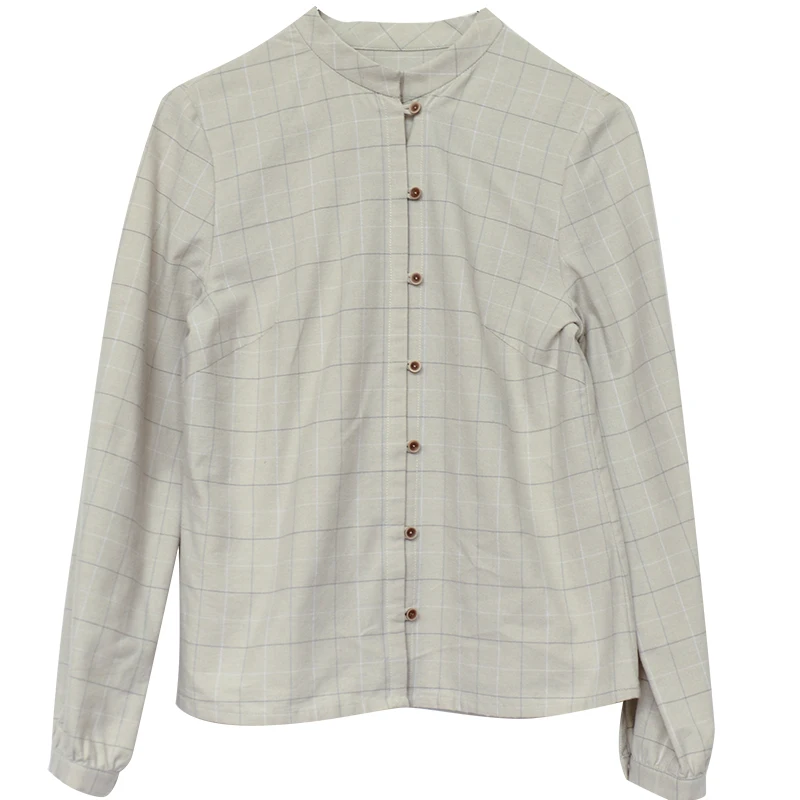 

CYNTHIA Women Cotton Blouse Female Vintage Chinese-style Mandarin Collar Long-sleeve Straight Plaid Shirts Fans +3% Discount