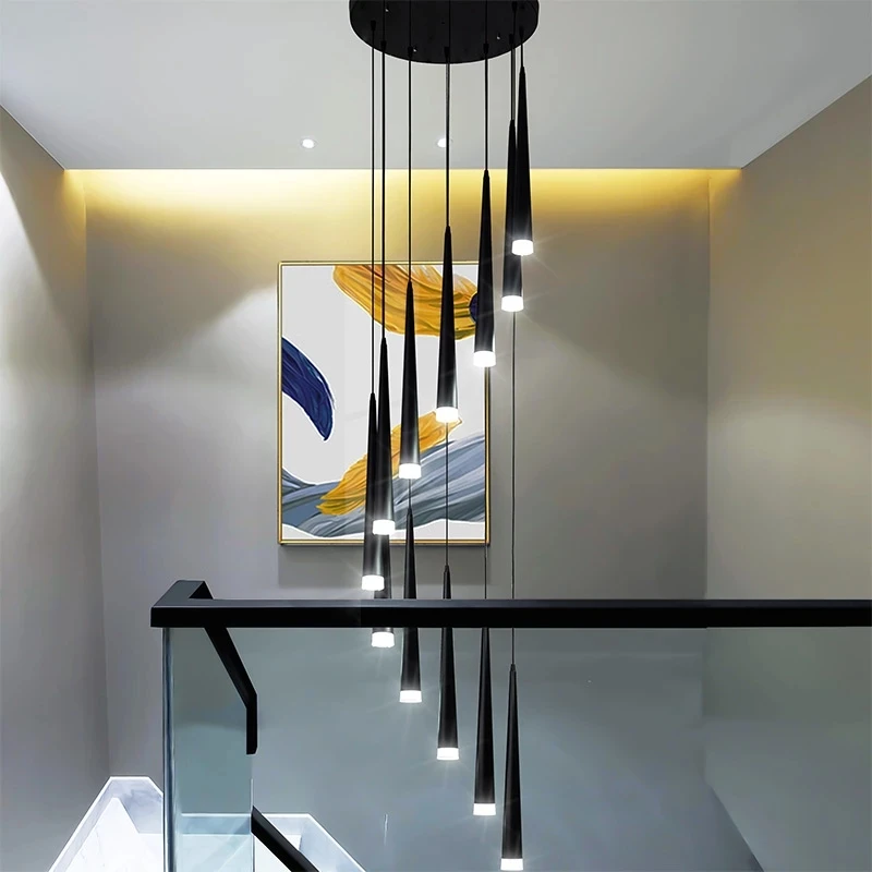 

Modern Led Stair chandelier Lighting Simple Duplex Apartment Villa Hotel rotati Long droplight Pendant Lamp Deco Hanging Light