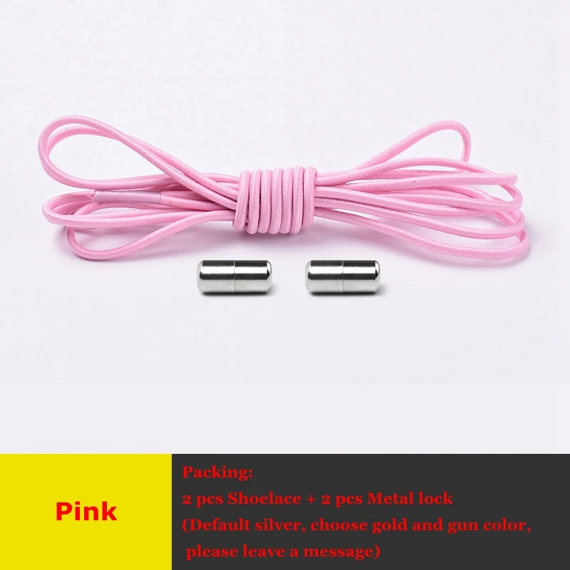 Розовый Elastic Shoelaces Round No Tie Shoe Laces Metal Capsule Children Adult Shoe lace Leisure Sneakers Quick Lazy laces Unisex 1 Pair - Цвет: Розовый