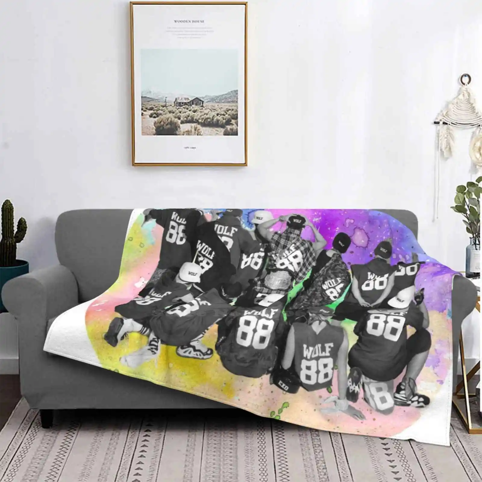 Светлое мягкое фланелевое одеяло Exo Wolf креативного дизайна Kpop Xiumin Suho Sehun Chanyeol Chen Kai