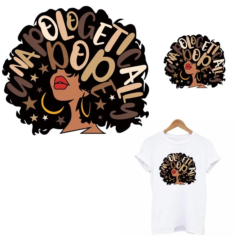 

Beautiful African Girl Thermal Sticker On Clothes DIY A-level Washable T-shirt Iron On Patches For Clothing Fashion Girl Patch