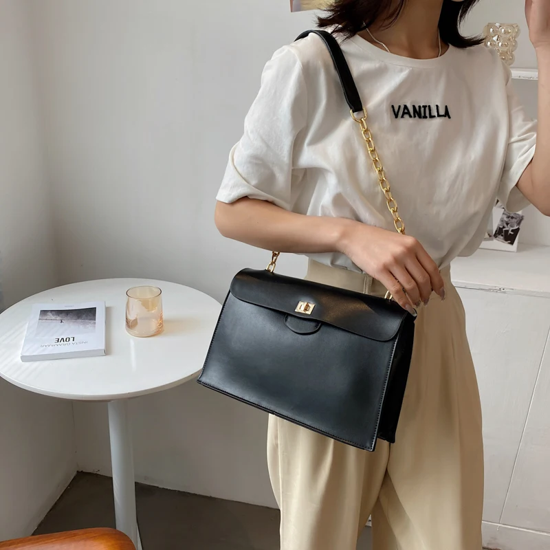 

Double Chain Leather Shoulder Crossbody Bags for Women 2021 New Women's Leisure Fashion Square Bag Concise Casual Messenger Bag