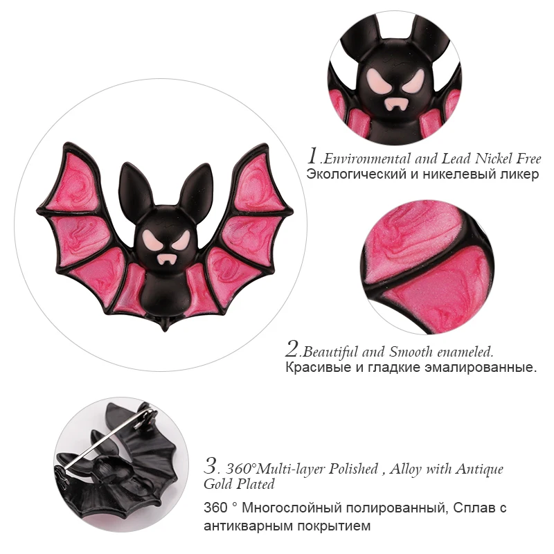 ALLYES эмалированная металлическая розовая брошь летучая мышь для девочек