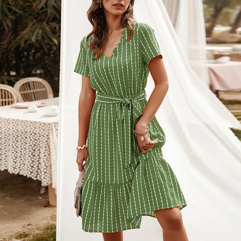 

Платье женское длинное в полоску, с V-образным вырезом и высокой талией