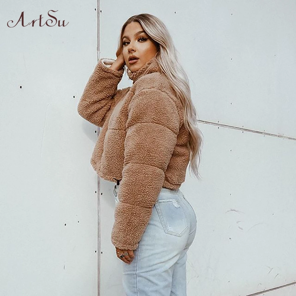 Artsu Autumn Winter Warm Thick Lamb Teddy Bear Coat Women Fleece Two-color Double-sided Fluffy Faux Fur Jacke ASCO60419