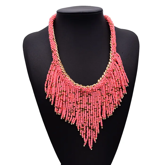 

Bk Multicolor Fashion Female Hot Necklace Resin Seed Beads Long Tassels Choker Jewelry Chain Statement Pendant Bib Bohe Necklace
