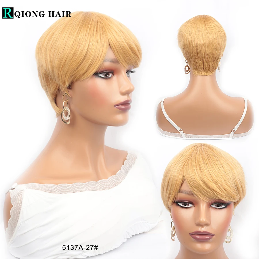 

Honey Blonde Brazilian Human Hair Wigs Short Bob Straight Full Machine Made Wig Pixie Cut Wigs For Black Women Colored Hair Wig