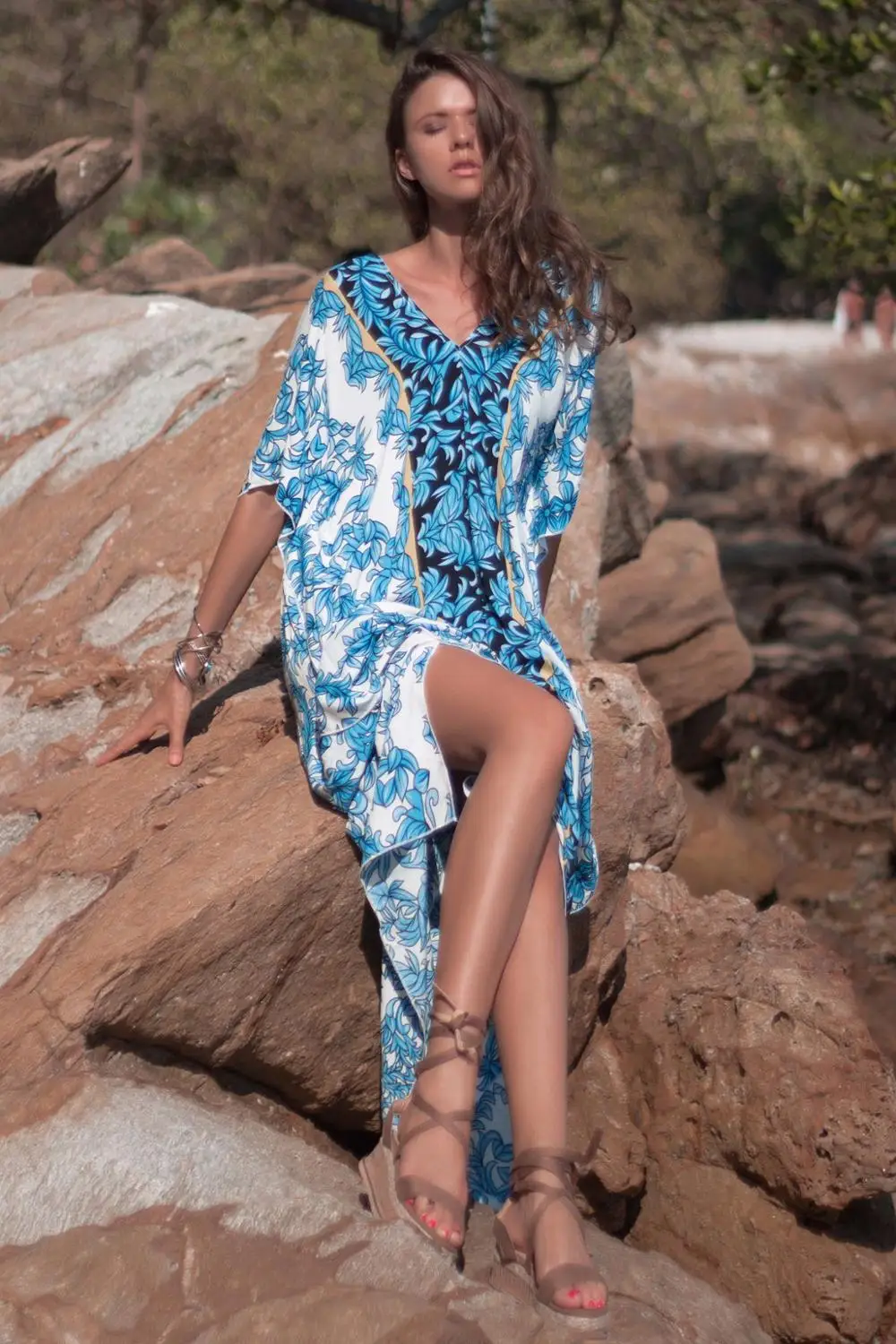 

Linglewei New Spring and Summer Women's Dress printing V-neck Bat sleeve Street tide dress