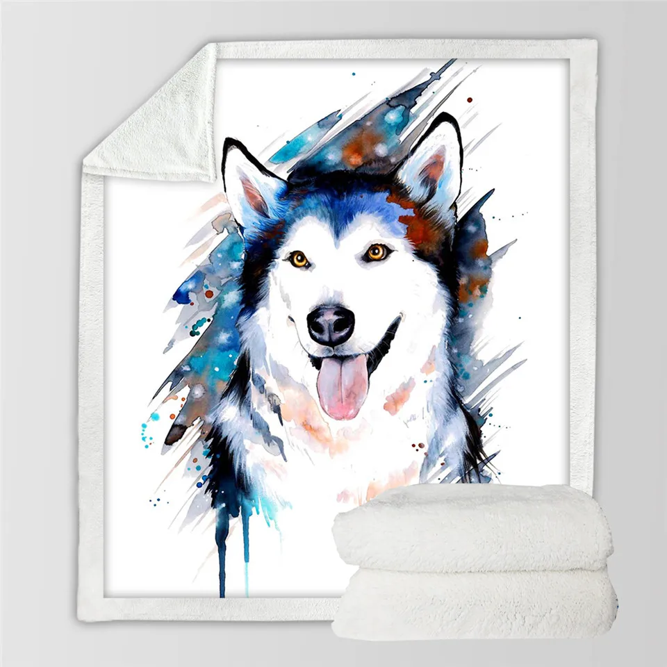 Husky Husky by Pixie, холодное искусство, покрывало из микрофибры, покрывало с животным принтом, акварельные покрывала для милых собак, 150x200 см - Цвет: Husky