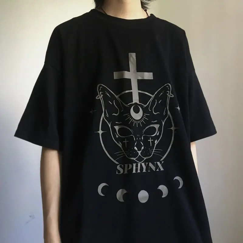 

T-shirt men's and women's cartoon printed summer Harajuku style dark retro Street loose short sleeve student graphic t-shirts