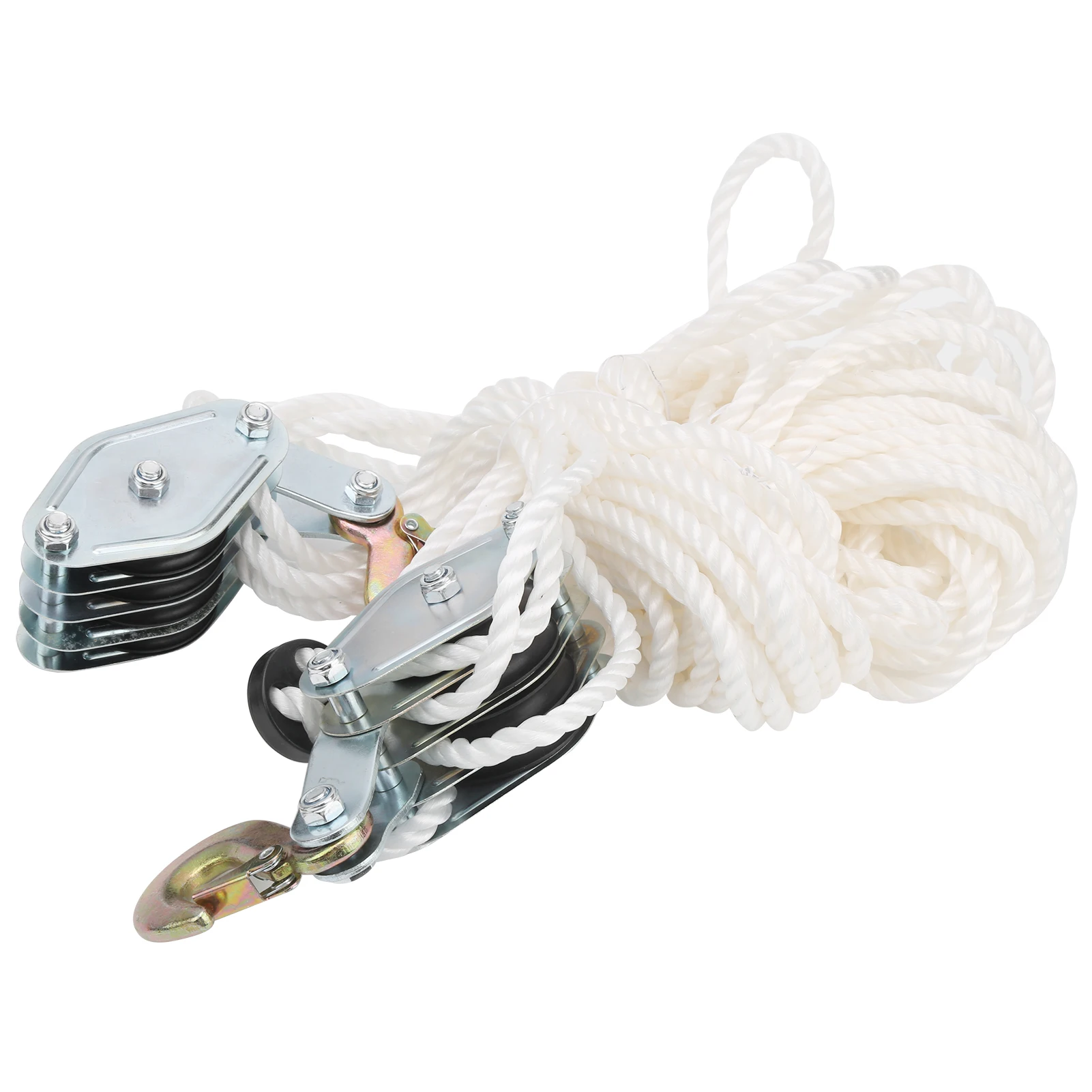 

Hoist Pulley 4000LB Load Galvanized Steel Hook Lifting Pulley Block with Multi Nylon Rope Galvanized Steel Pulley