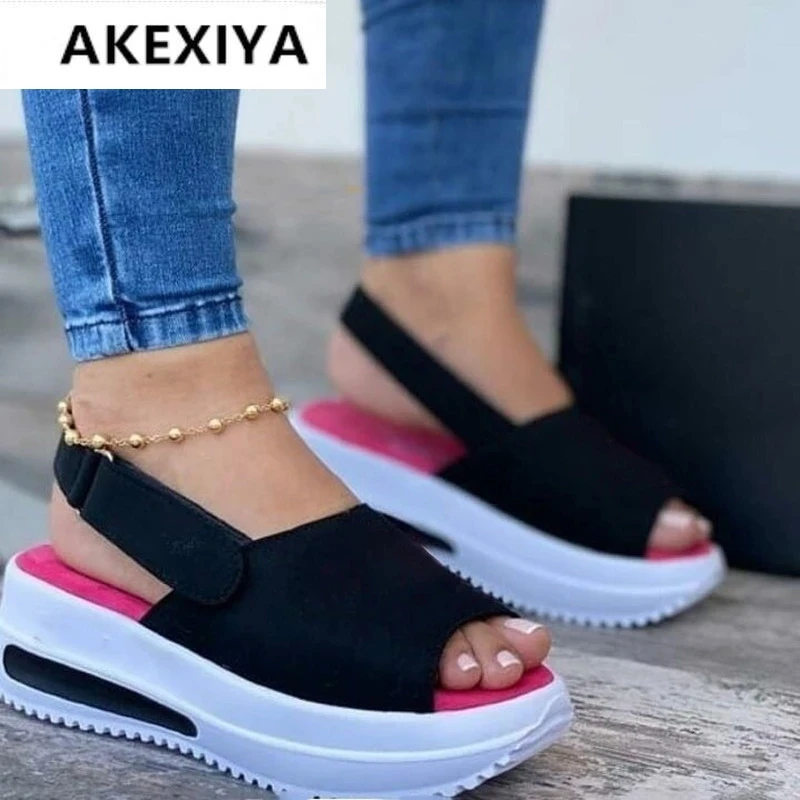 

Summer Sandals for Women Solid Color Platform Peep Toe Beach Sandals Ladies Platform Flats Shoes Buckle Straps Female Footwear
