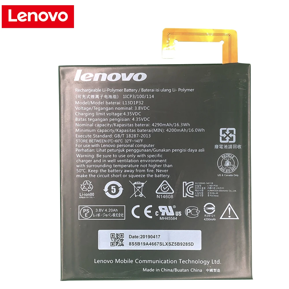 100% Оригинальная батарея для Lenovo Pad A3500 S5000 H/Lepad A8-50 A5500 Tab S8-50/TAB4 8 plusTB-8504N/Lenovo 2 A7600-F