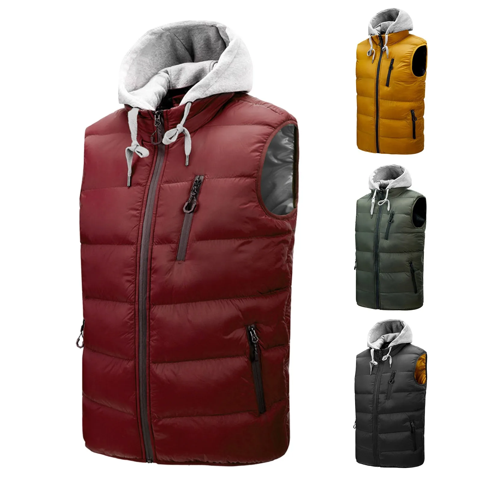 

Men's Hot Warm Vest Jacket Men Zip Cardigan Hooded Vest With Pocket Simple Fashion Comfy Warm Coat Free Shipping Пальто Мужское