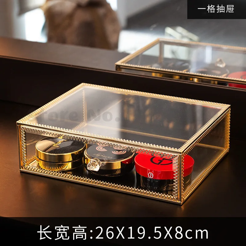 

Luxury Glass Cosmetic Storage Box Drawers Makeup Organizer Desktop Cotton Swab Lipstick Holder Make Up Organizer Girl Gift