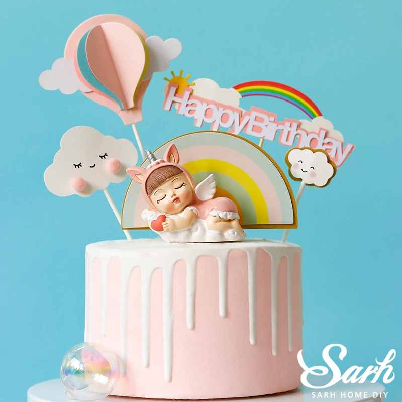 Hairball облака Радуга торт Топпер Единорог Ангел украшения для ребенка душ мальчик