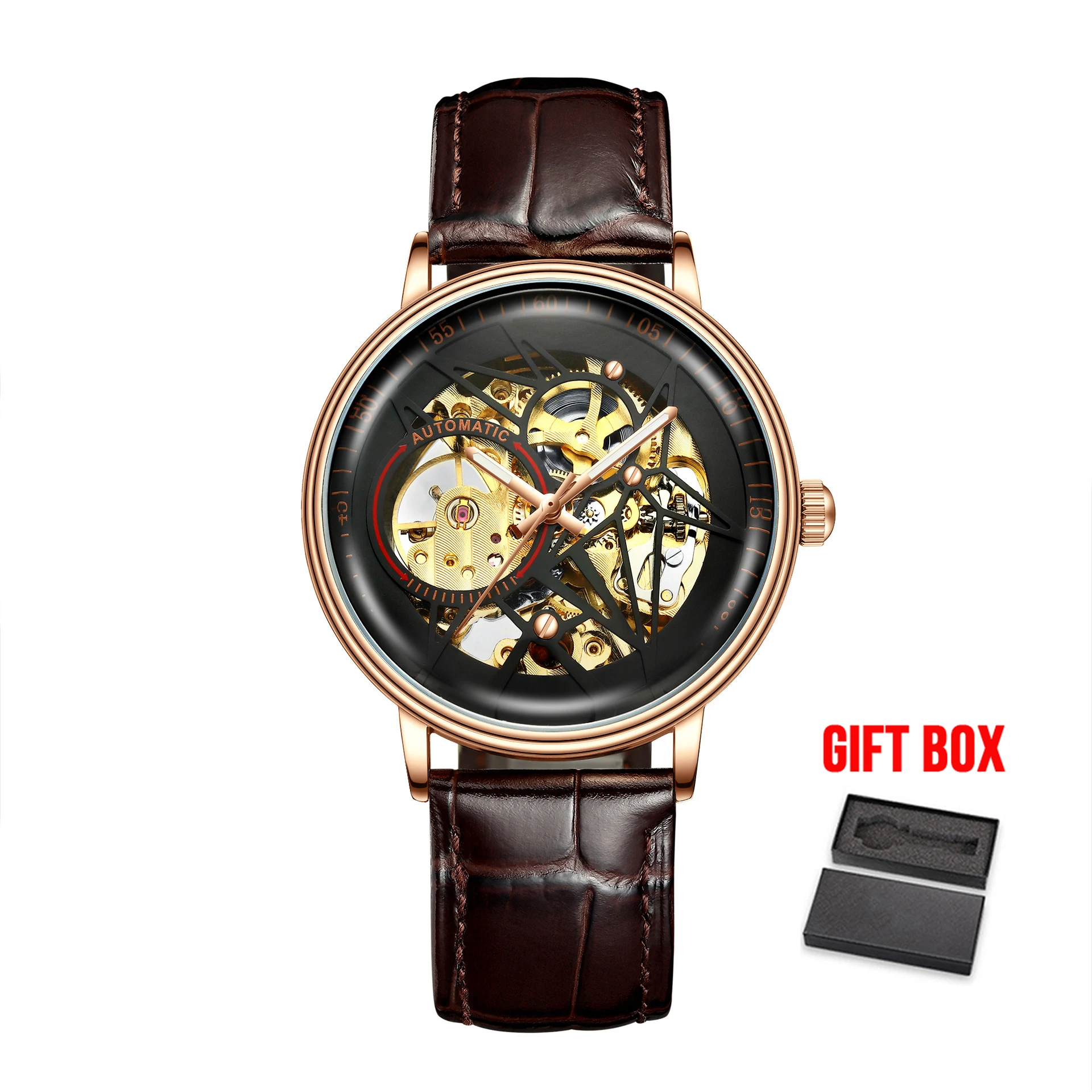 brown black w box BIDEN Топ бренд для мужчин новая мода автоматические механические часы со скелетом Tourbillon водонепроницаемые спортивные мужские наручные часы Relogio - Цвет: brown black w box