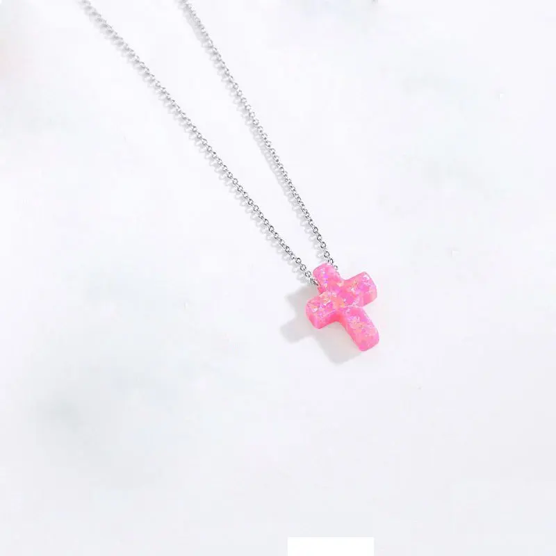 pink cable chain Ожерелье TONGZHE с опалом, серебряное 925 пробы, женское ожерелье с голубым крестом, ожерелье с подвеской в виде Иисуса из синтетического опала для женщин и 30 - Окраска металла: pink cable chain