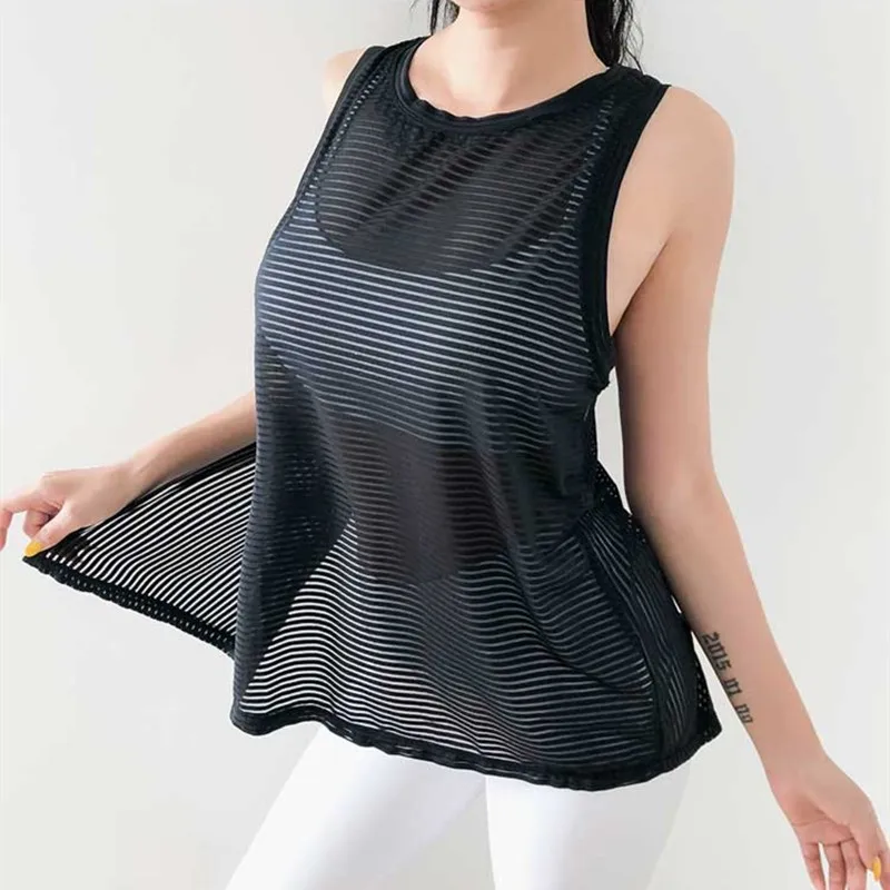 Женский сетчатый топ для йоги майка бега Спортивная футболка без рукавов