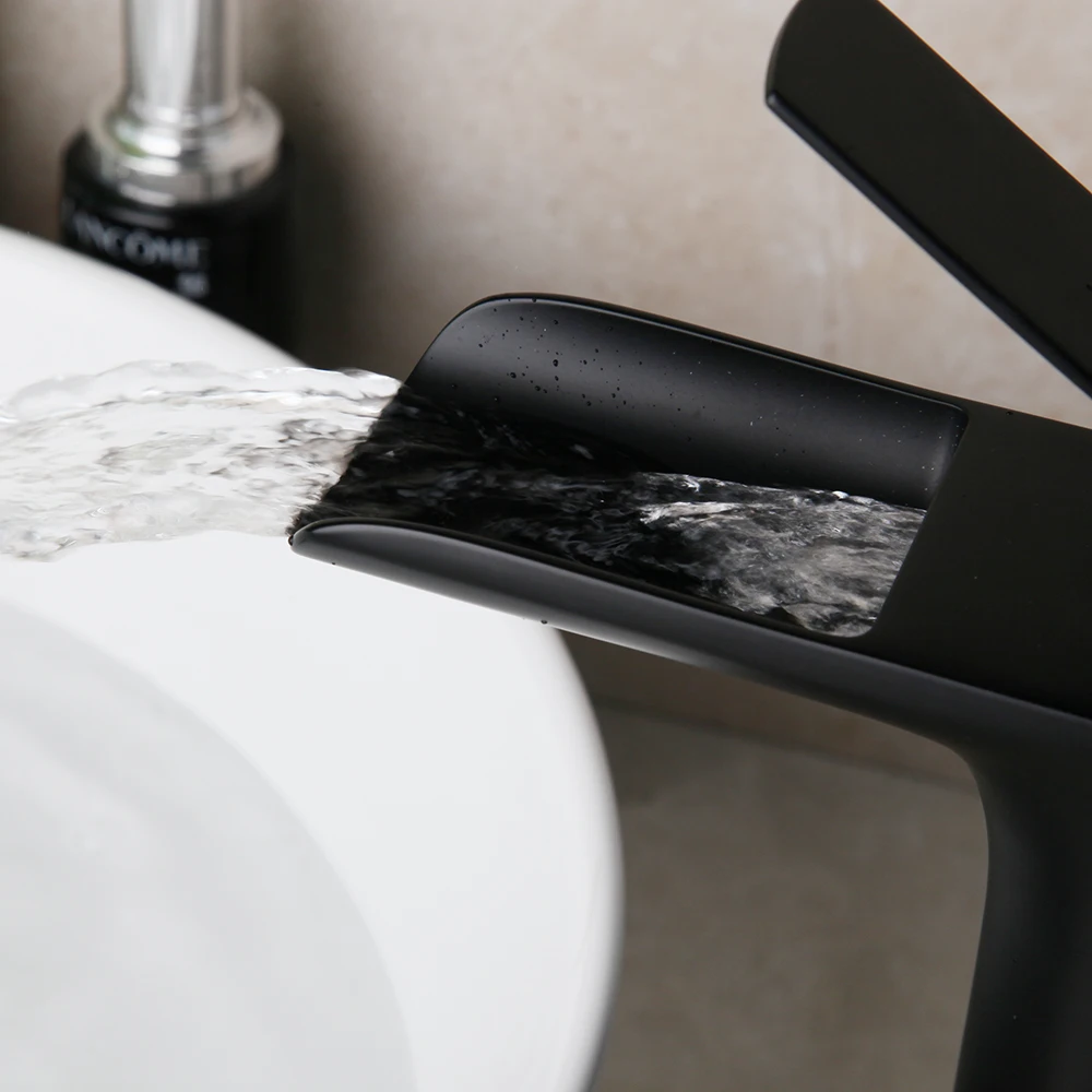 KEMAIDI Matte Black Bathroom Basin Faucet Mounted Vessel Sinks Waterfall Mixer Tap Water | Обустройство дома