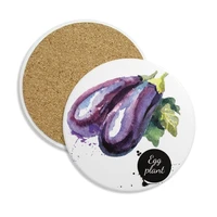 eggplant vegetable tasty healthy watercolor ceramic coaster cup mug holder absorbent stone for drinks 2pcs gift