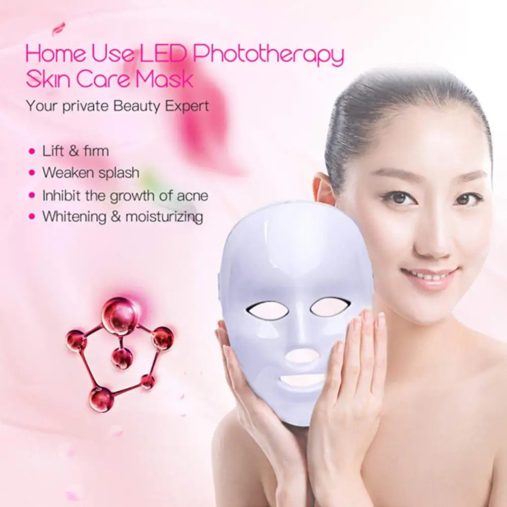 Маска светодиодная для ухода за лицом 7 цветов с инфракрасным светом | Красота и