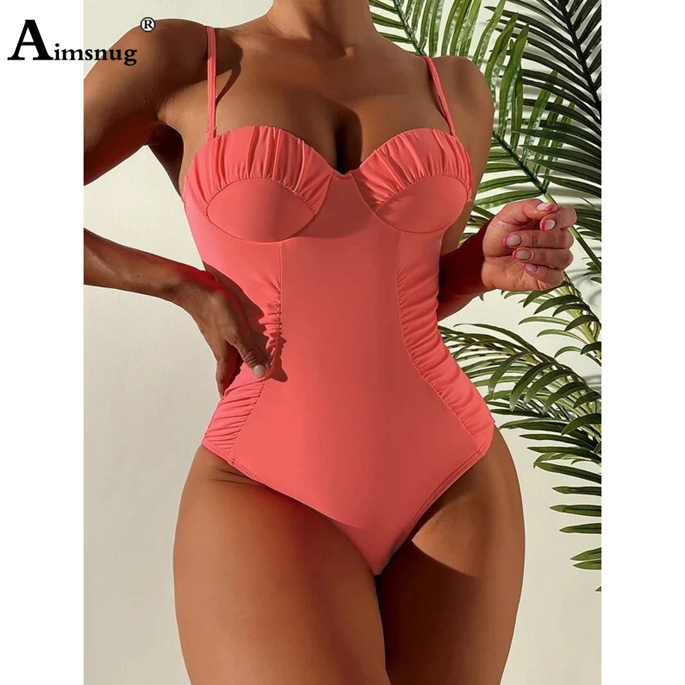 

Women One Piece Swimsuit High Cut Bathing Suit 2022 Summer New Ruched Onesie Bodysuit Sexy Suspending Monokini Swimwear Outfits