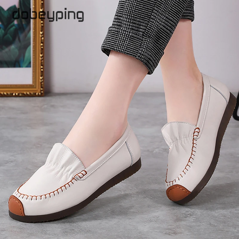 dobeyping Spring Autumn Women's Flats Genuine Leather Woman Casual Shoe Moccasins Slip On Female Loafers Soft Ladies Shoes 35-41