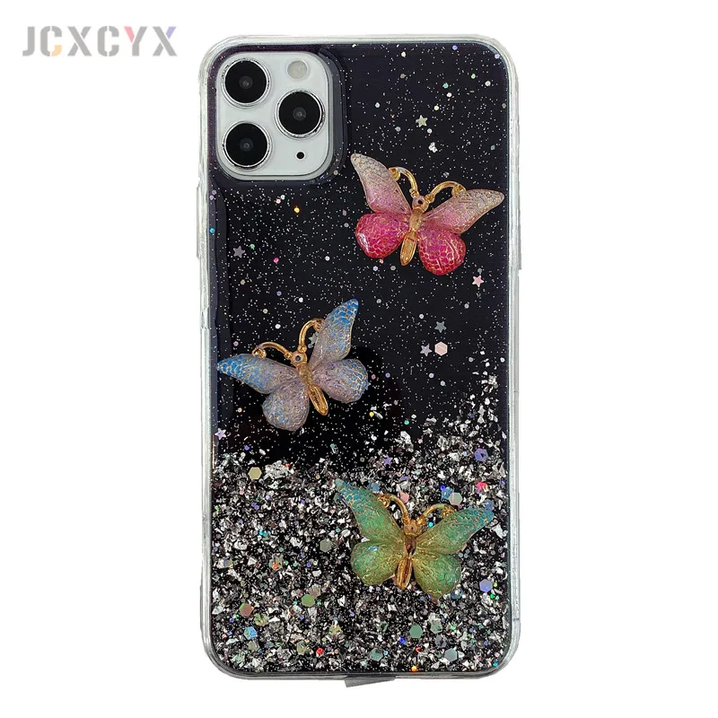 

3D Cute Bling Glitter Rainbow butterfly soft Case For iPhone 11 Pro Max XR X XS 6s 7 8 Plus back cover for samsung S8 S9 S10