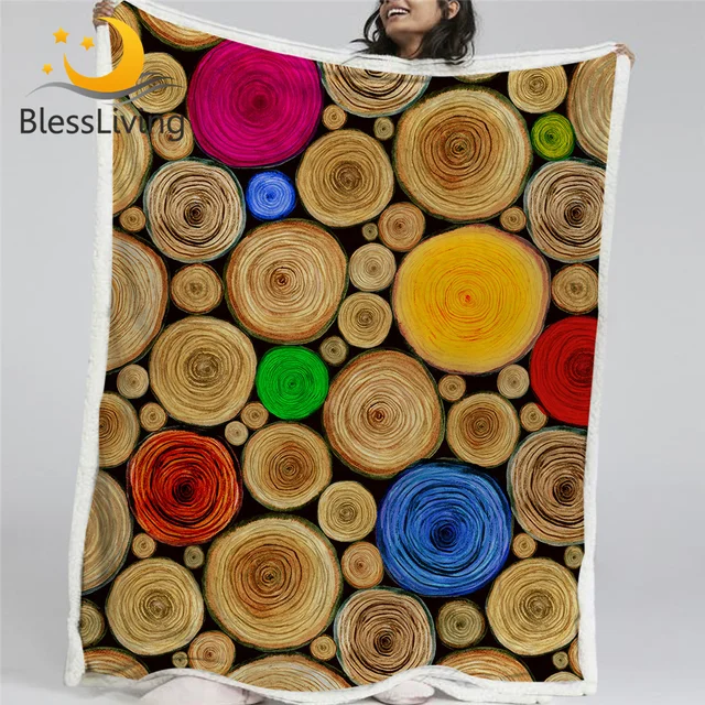 BlessLiving 3D Annual Ring Printed Fuzzy Throw Blankets Nature Textured Super Warm Sherpa Reversible Blanket on the Bed Couch 1