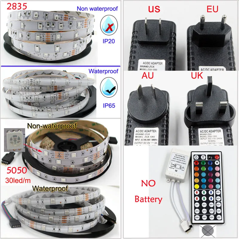 

HoneyFly RGB LED Strip Light 5050 5m 10m Flexible Waterproof Neon Lamp Remote Controller Light Bar DC 12V Adapter Set