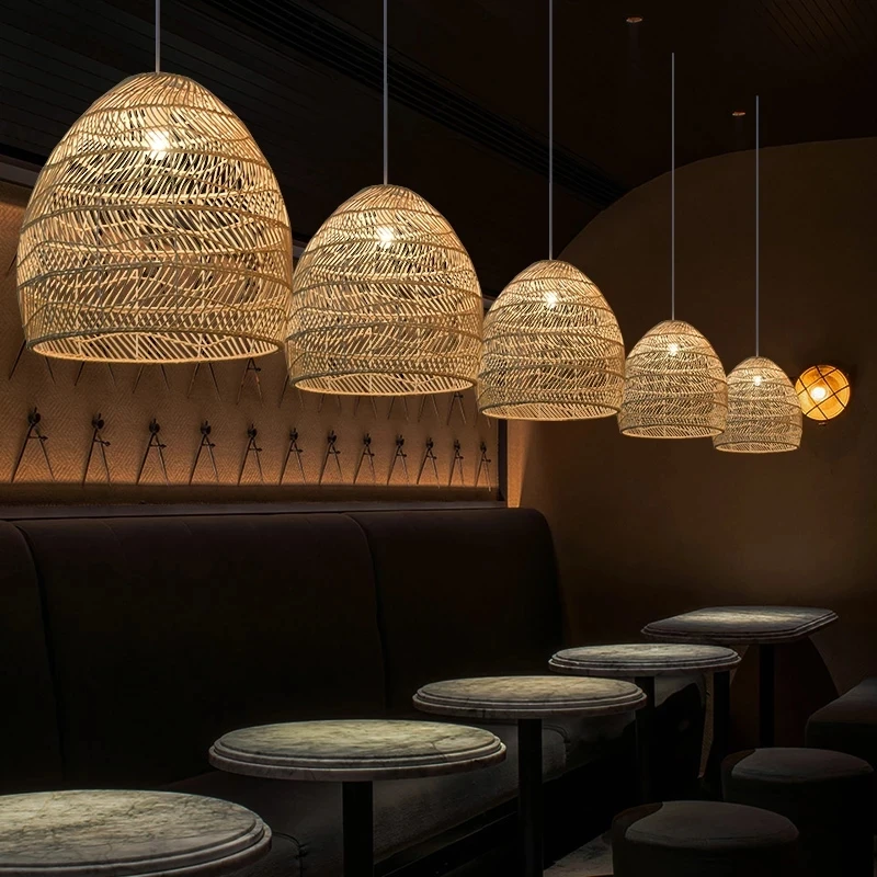Modern Pastoral Creative Rattan Pendant Lights for Living Room Bedroom Chinese Style Hanging Lamps Home Deco LED Light Fixtures | Лампы и