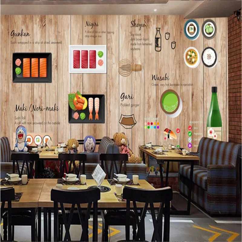 Japanese Ukiyo-e Big Waves HD Photo Wallpapers and Wind Background Wall Paper 3D for Japanese Cuisine Sushi Restaurant Decor