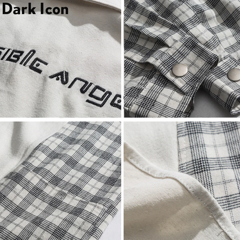 Темные значки клетчатые Лоскутные рубашки с длинным рукавом мужские Ретро