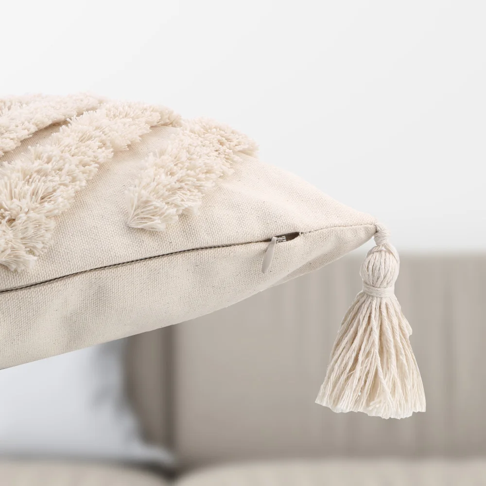 

Sofa Living Room Decoration Home Decor Handmade Woven Pillowcase Beige Tassels Cushion Cover Boho Pillowcase With Tassels