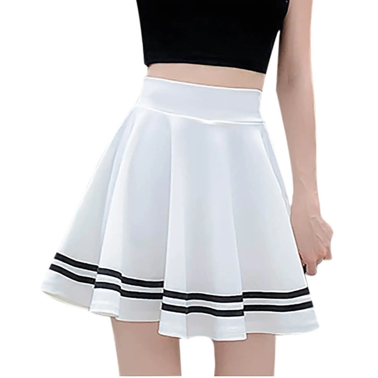 

High Waist Pleated Skirts Kawaii Harajuku Uniform Skirts Women A-line Elastic Faldas Skirt Preppy school uniform Feminina#0206