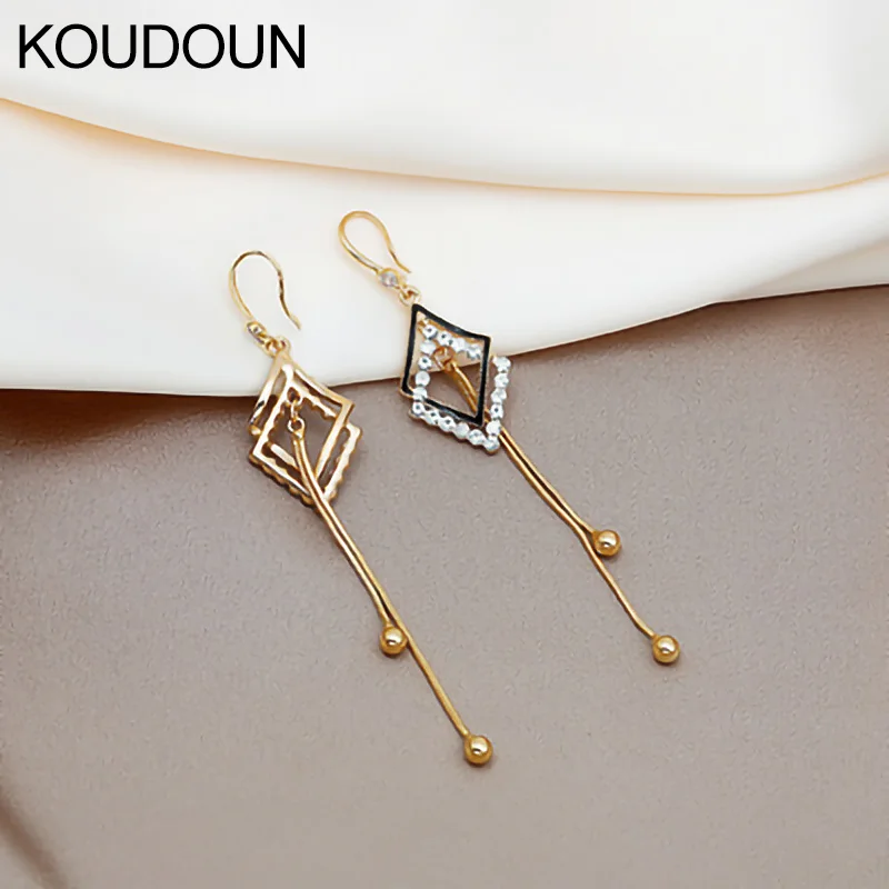 

KOUDOUN Super Fairy Long Earrings Korean Summer Style Temperament Long Tassel Earrings Korean Net Red Geometric Diamond Earrings