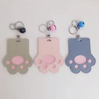sharkbang new arrival cartoon cat paw id credit bank bus card holder keychain with bell cute card protective case stationery