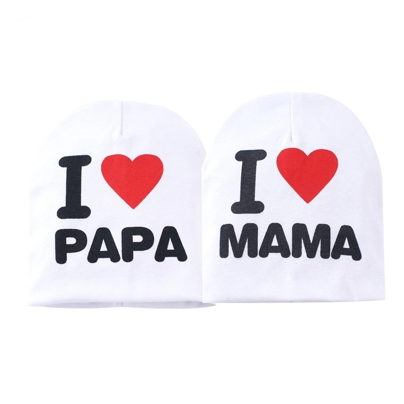 2PCS I Lova Papa Mama Unisex Cotton Baby Hat 18x20cm Newborn Double Layer Baby Accessories Warm Baby Sets Spring Autumn winter