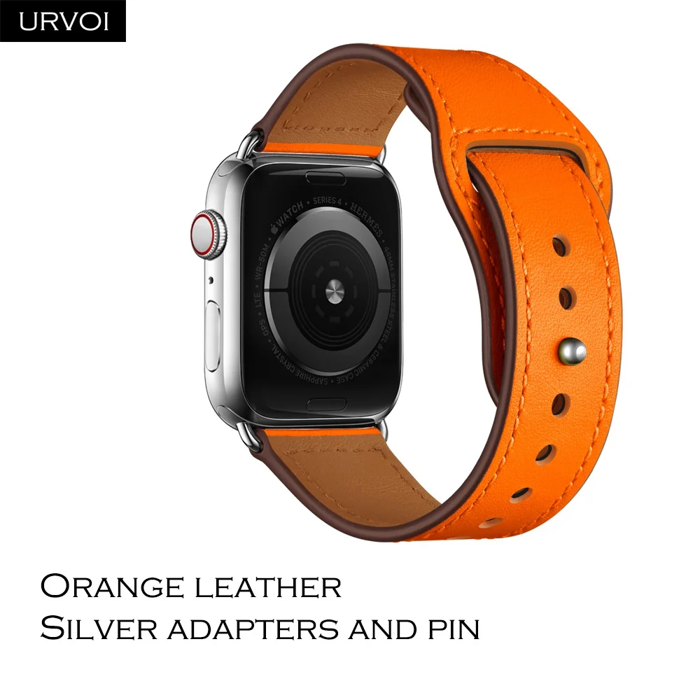 Orange S URVOI ремешок для apple watch серии 5/4 3, 2, 1, ремешок для наручных часов iWatch, большие размеры 40-44 мм спортивный ремешок из натуральной кожи Swift Pin& tuck ручной работы - Band Color: Orange S